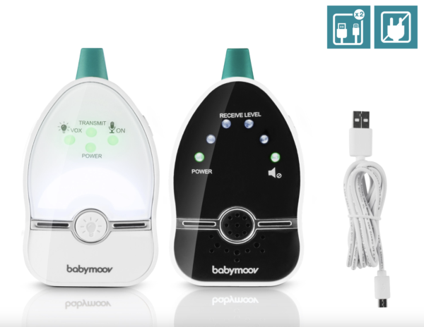 Babymoov – Easy Care Audio Baby Monitor | Audio Monitoring, 2 Way talk function, Temperature Monitoring & Night Light | Static-Free, Low Wave Emissions, Rechargable| Range – 500m